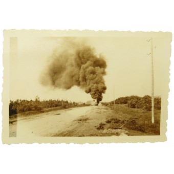 Photo of burning soviet tank. Espenlaub militaria
